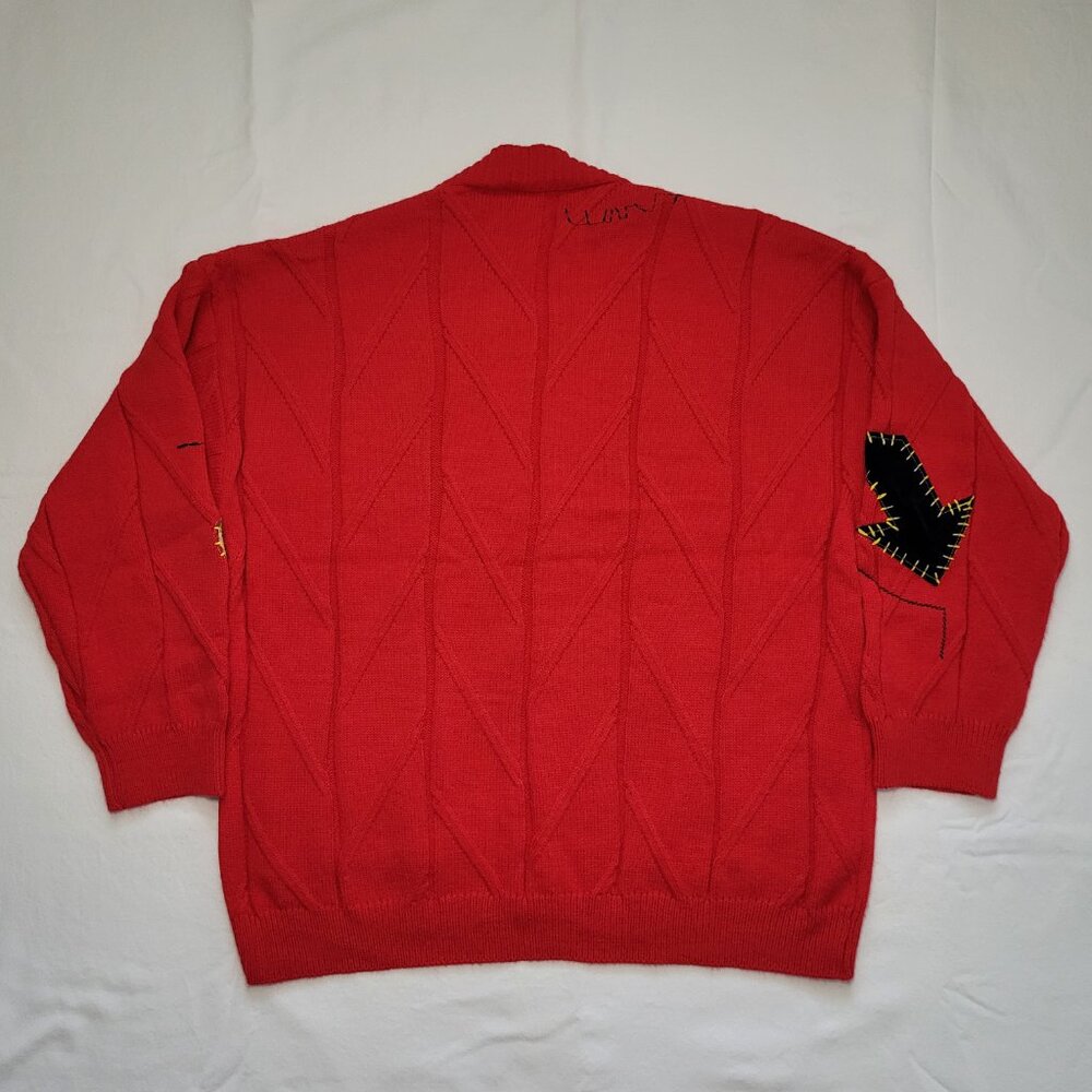 Ebossy Knit Cardigan Red Colorful Embroidery Patches Women Medium Streetwear Y2K - Picture 2 of 11